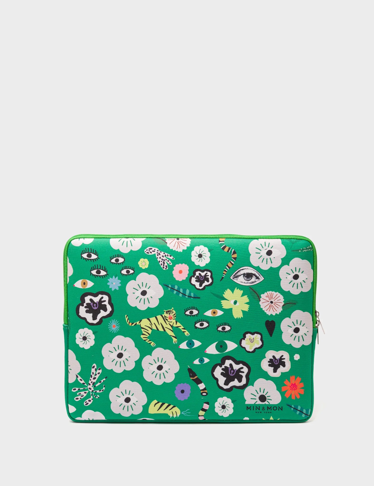 Medium Green Neoprene Laptop Cover - Floralia Design - Front