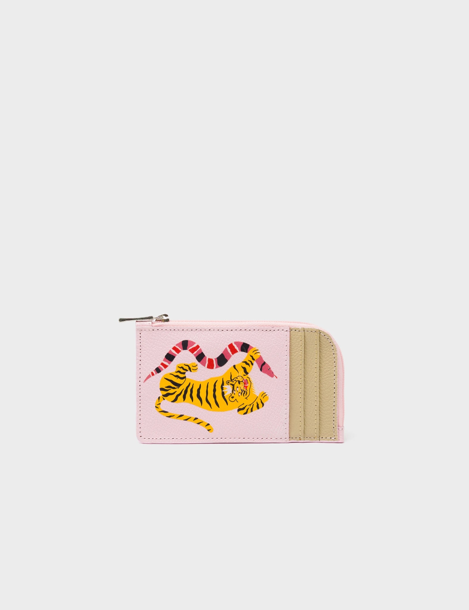 Fausto Parfait Pink Leather Zip-around Cardholder - Creatures of the Future Design - Front