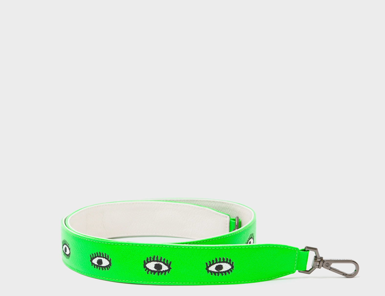 Detachable Neon Green Leather Shoulder Strap - All Over Eyes Embroidery - How to Package