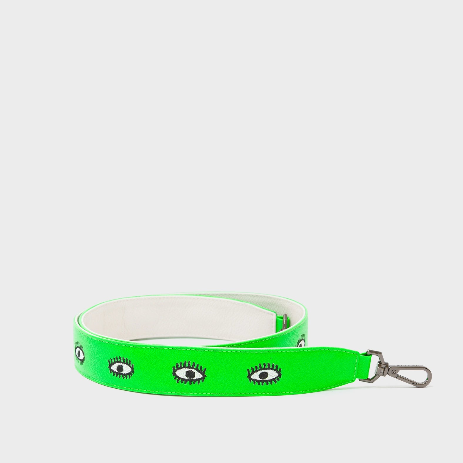 Detachable Neon Green Leather Shoulder Strap - All Over Eyes Embroidery - How to Package