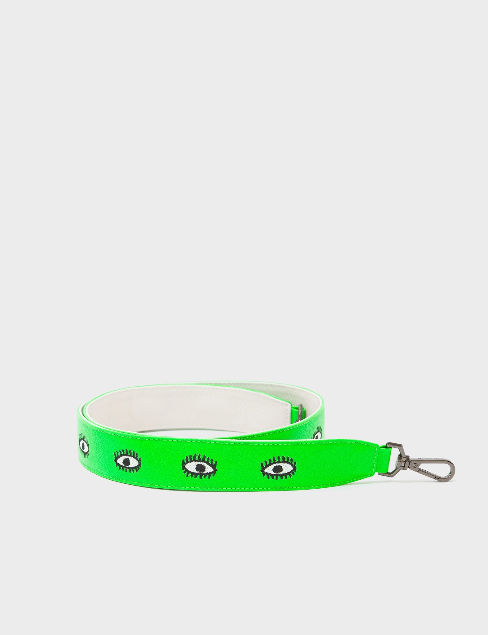 Detachable Neon Green Leather Shoulder Strap - All Over Eyes Embroidery - How to Package