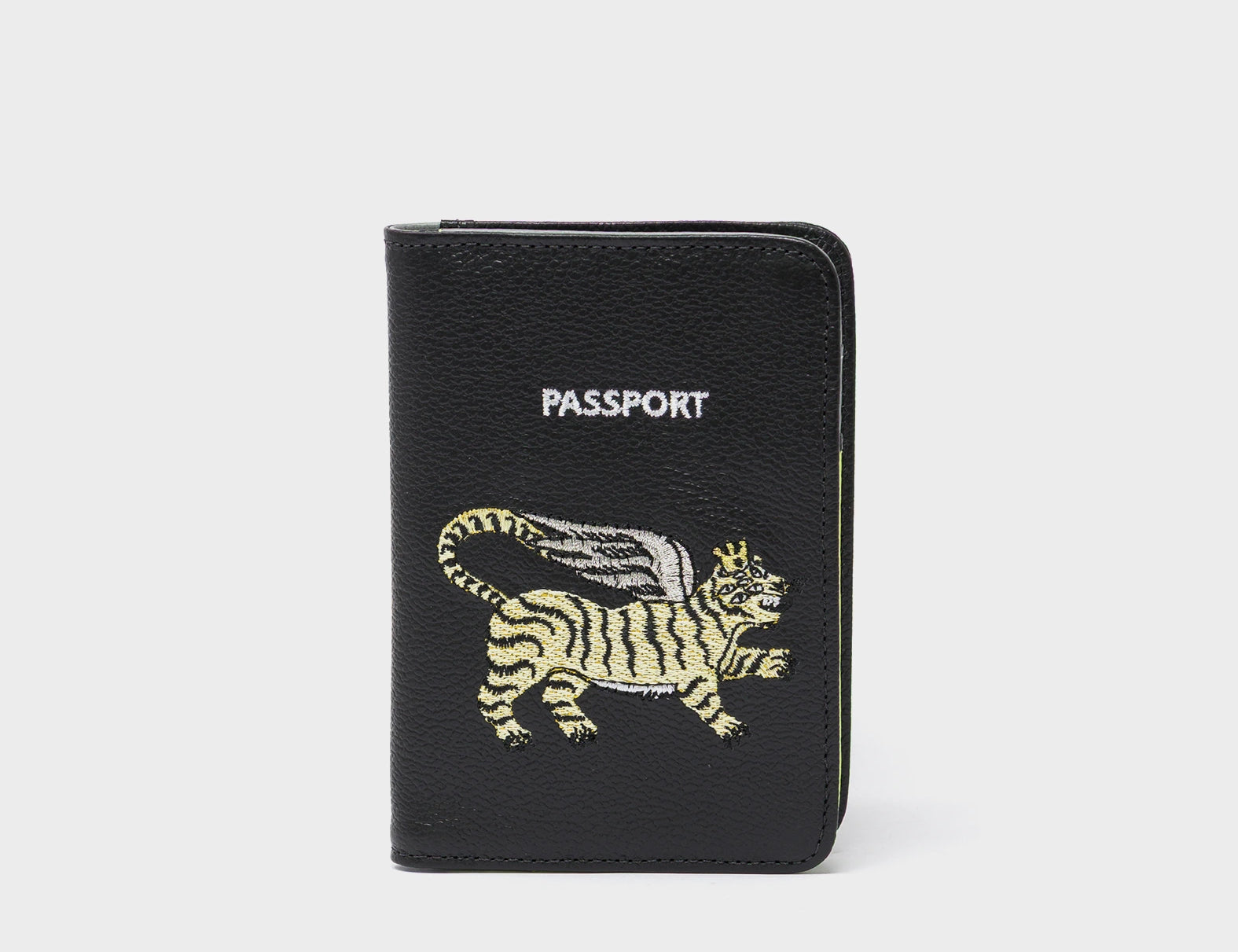 Frida Black Leather Passport Cover - Flying Tiger Embroidery - Front