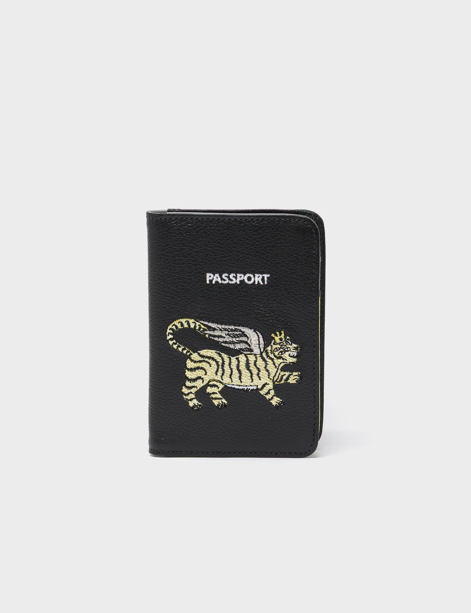 Frida Black Leather Passport Cover - Flying Tiger Embroidery - Front