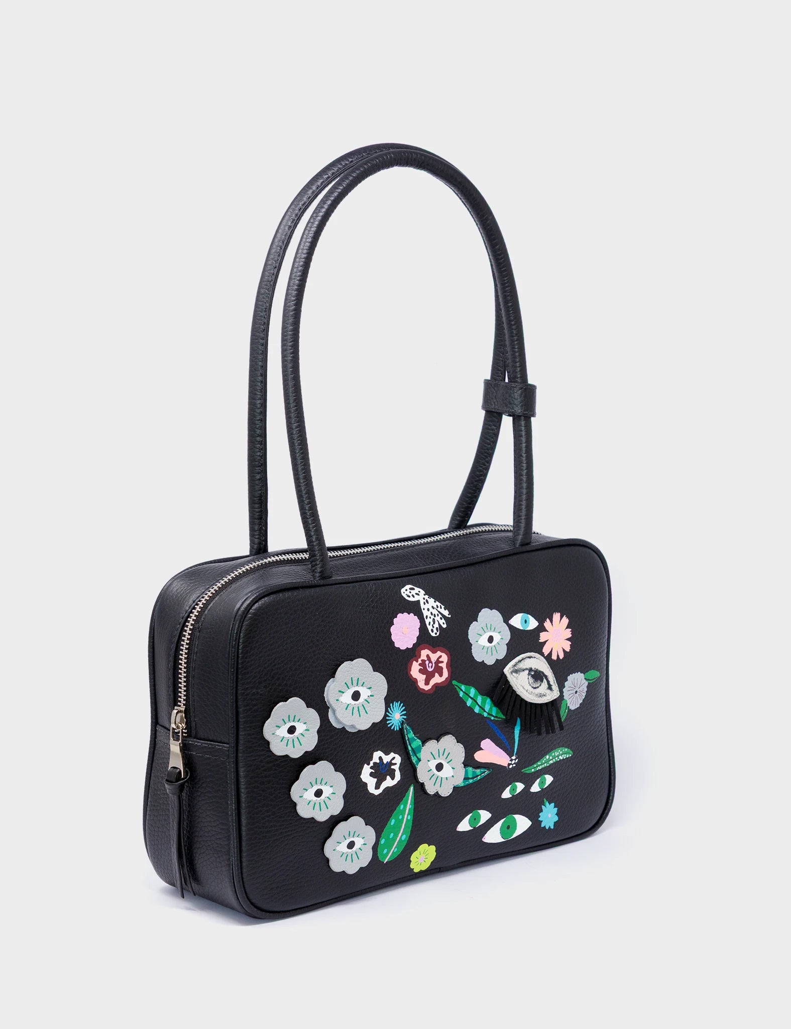 121 Shoulder Bag Black Leather - Floralia Design - Main View