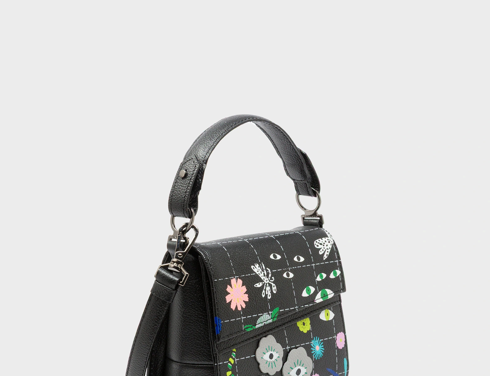 Anastasio Micro Crossbody Handbag Black Leather - Floralia Embroidery - Main