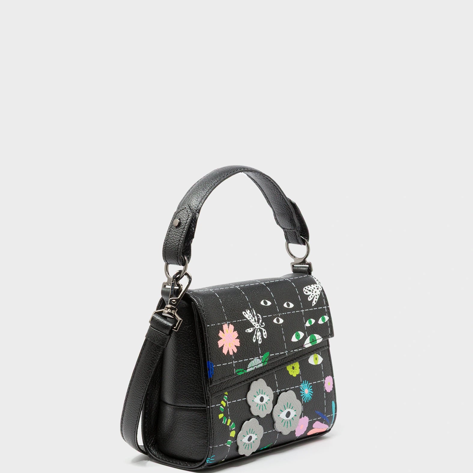 Anastasio Micro Crossbody Handbag Black Leather - Floralia Embroidery - Main
