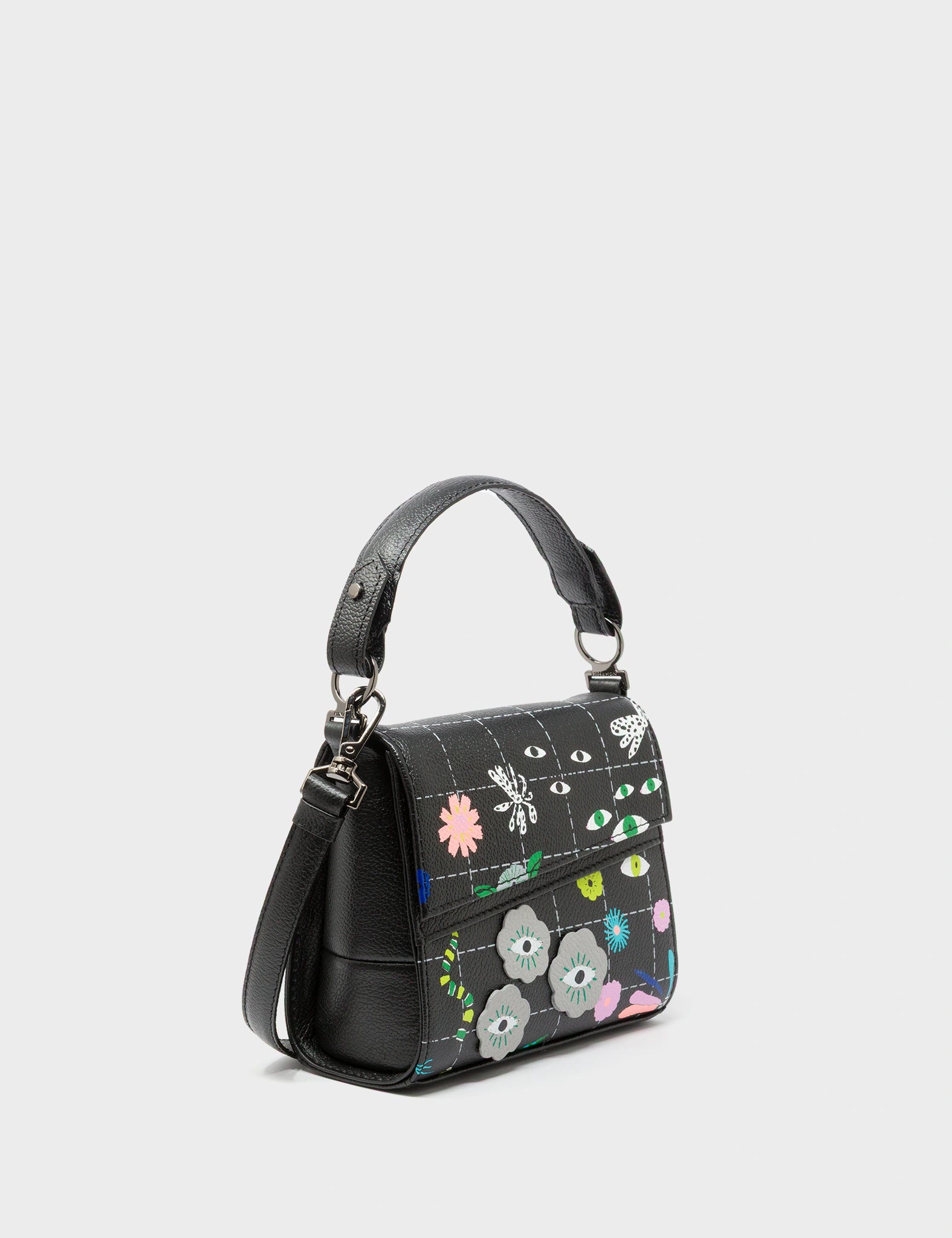 Anastasio Micro Crossbody Handbag Black Leather - Floralia Embroidery - Main