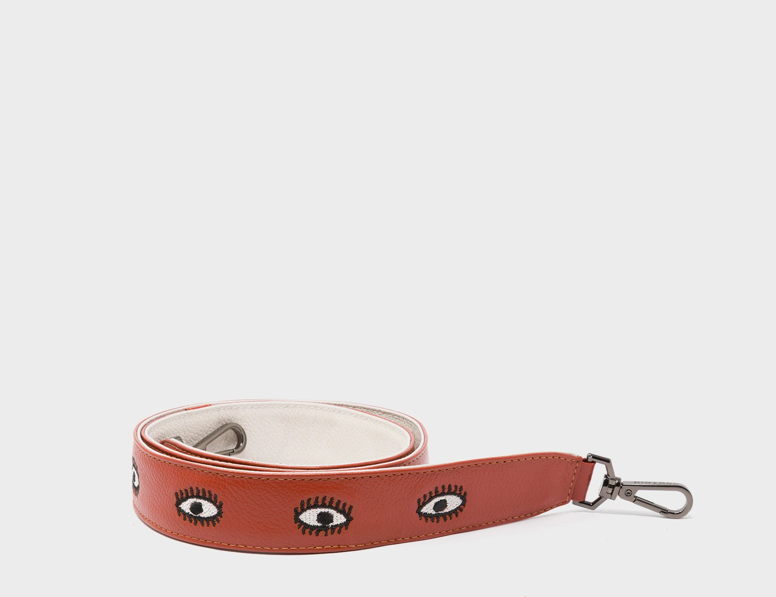 Detachable Baked City Brown Leather Shoulder Strap - All Over Eyes Embroidery  - How To Package