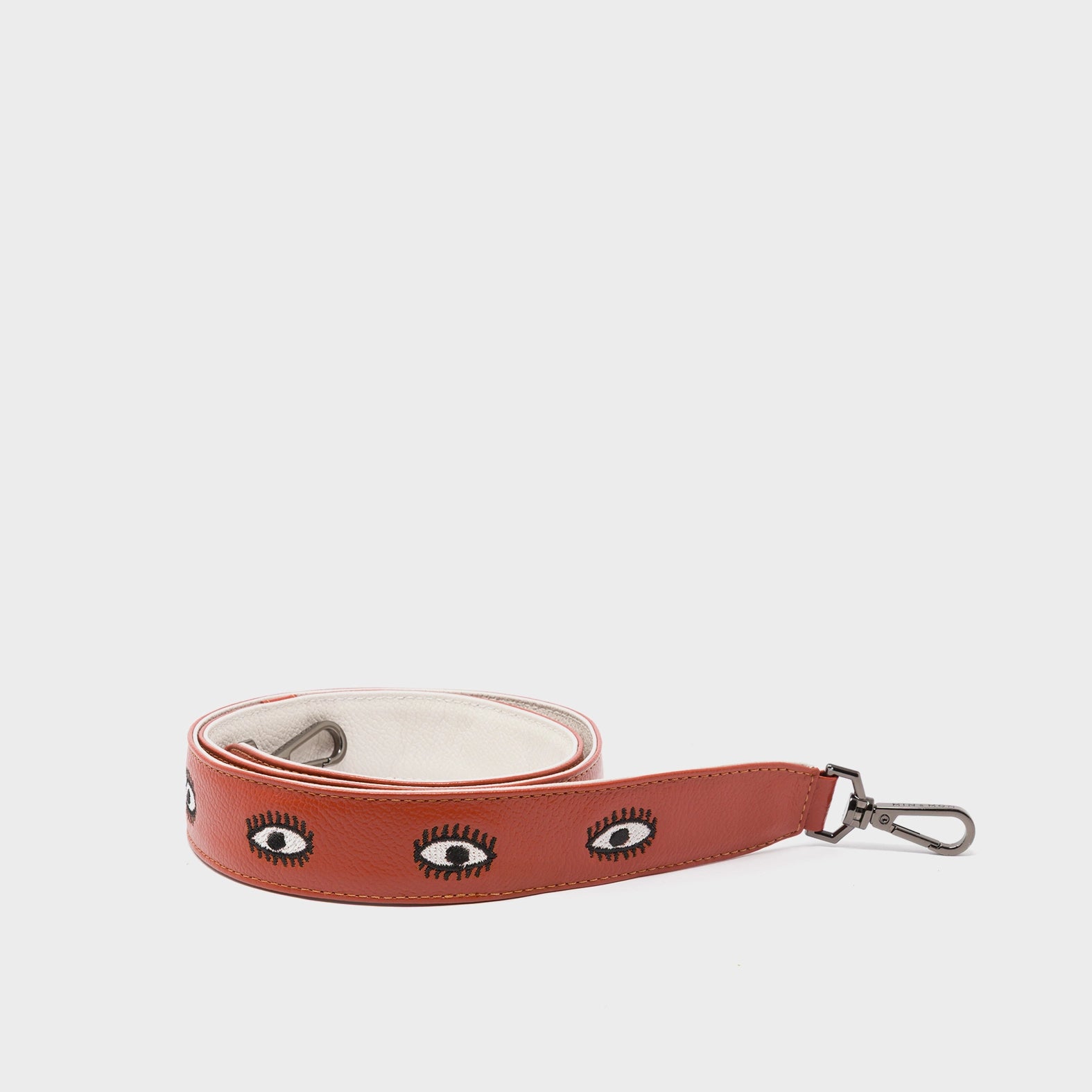 Detachable Baked City Brown Leather Shoulder Strap - All Over Eyes Embroidery  - How To Package