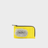 Fausto Celadine Yellow Leather Zip-around Cardholder - Fuzzy Monster Applique - Front