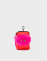 Florence Pouch Charm - Fiesta Red Leather Keychain Fuzzy Monster Applique  - Front