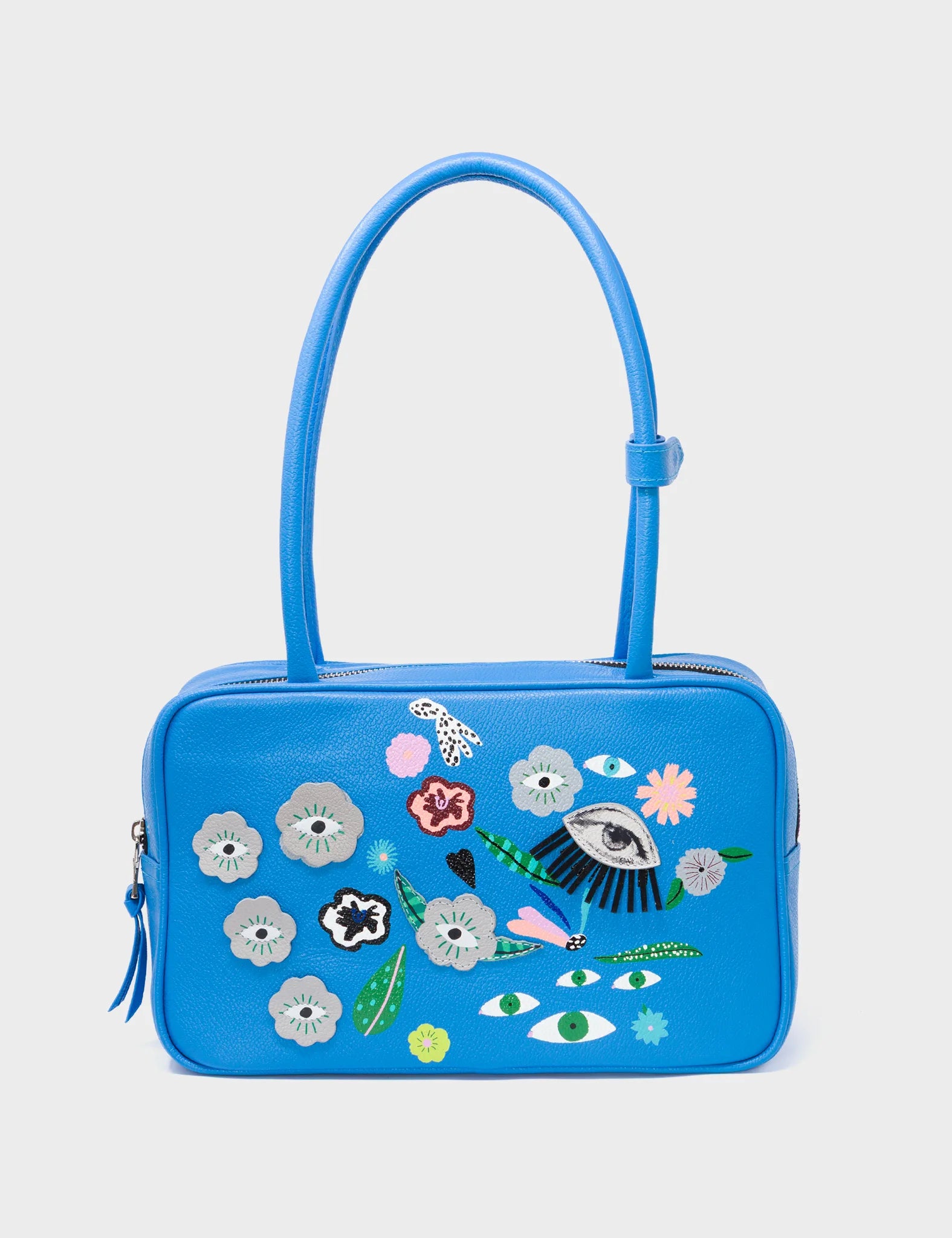 121 Shoulder Bag Ibiza Blue Leather - Floralia Design - Front