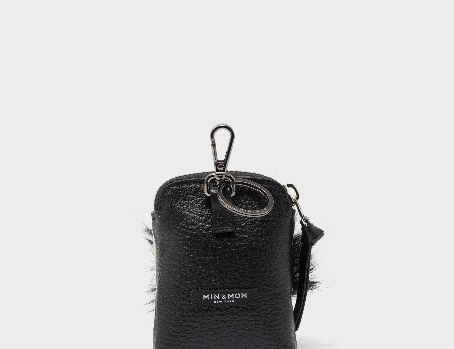 Florence Pouch Charm - Gravel Beige Leather Keychain Fuzzy Monster Applique - Back