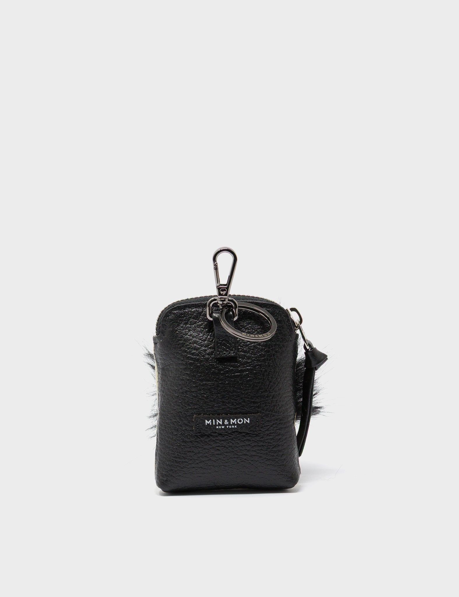 Florence Pouch Charm - Gravel Beige Leather Keychain Fuzzy Monster Applique - Back