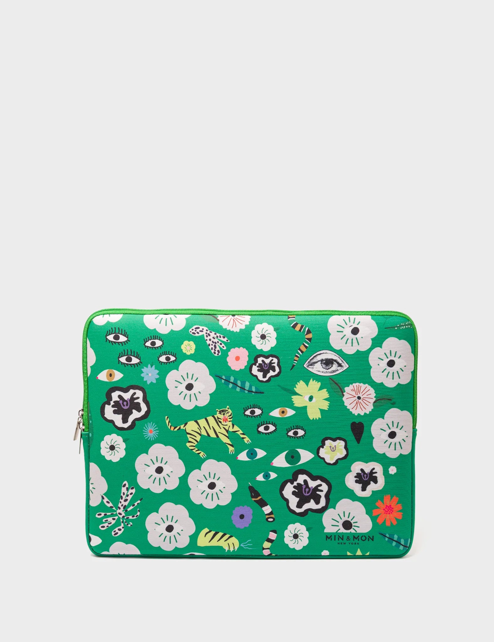 Medium Green Neoprene Laptop Cover - Floralia Design - Back