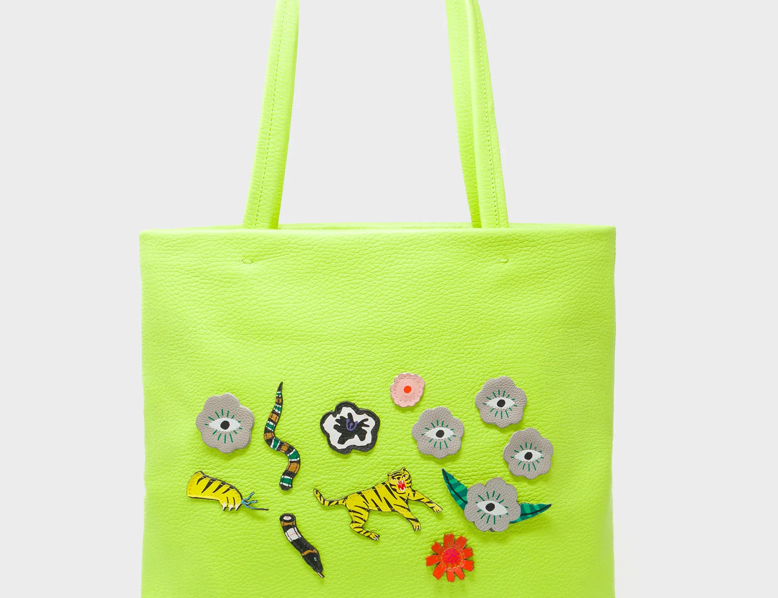 Matt Sharp Green Leather Tote Bag - Floralia Design - Front View