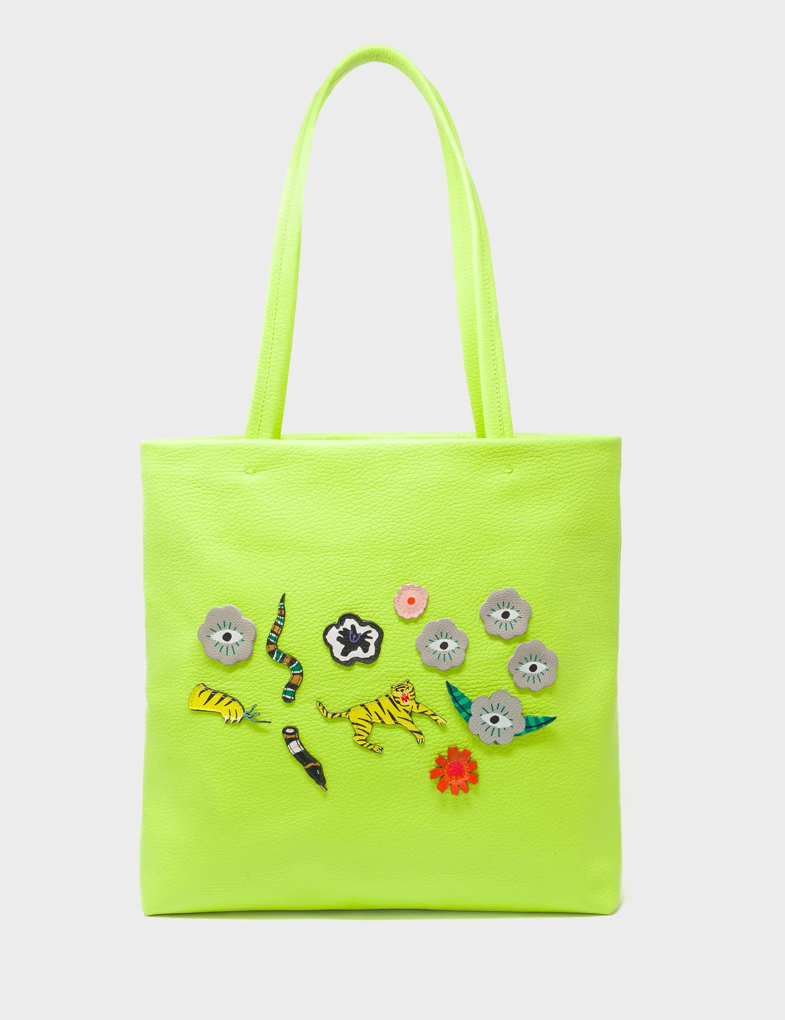 Matt Sharp Green Leather Tote Bag - Floralia Design - Front View
