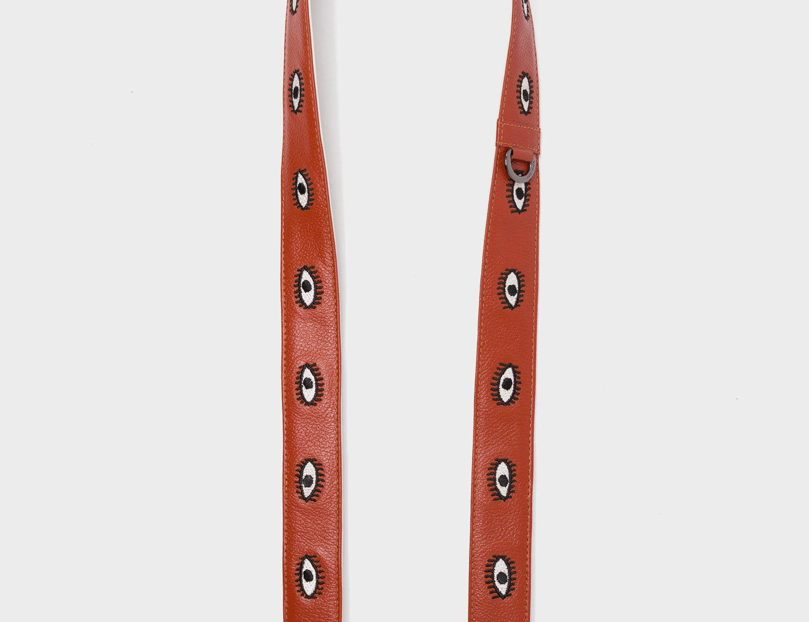 Detachable Baked City Brown Leather Shoulder Strap - All Over Eyes Embroidery  - Open