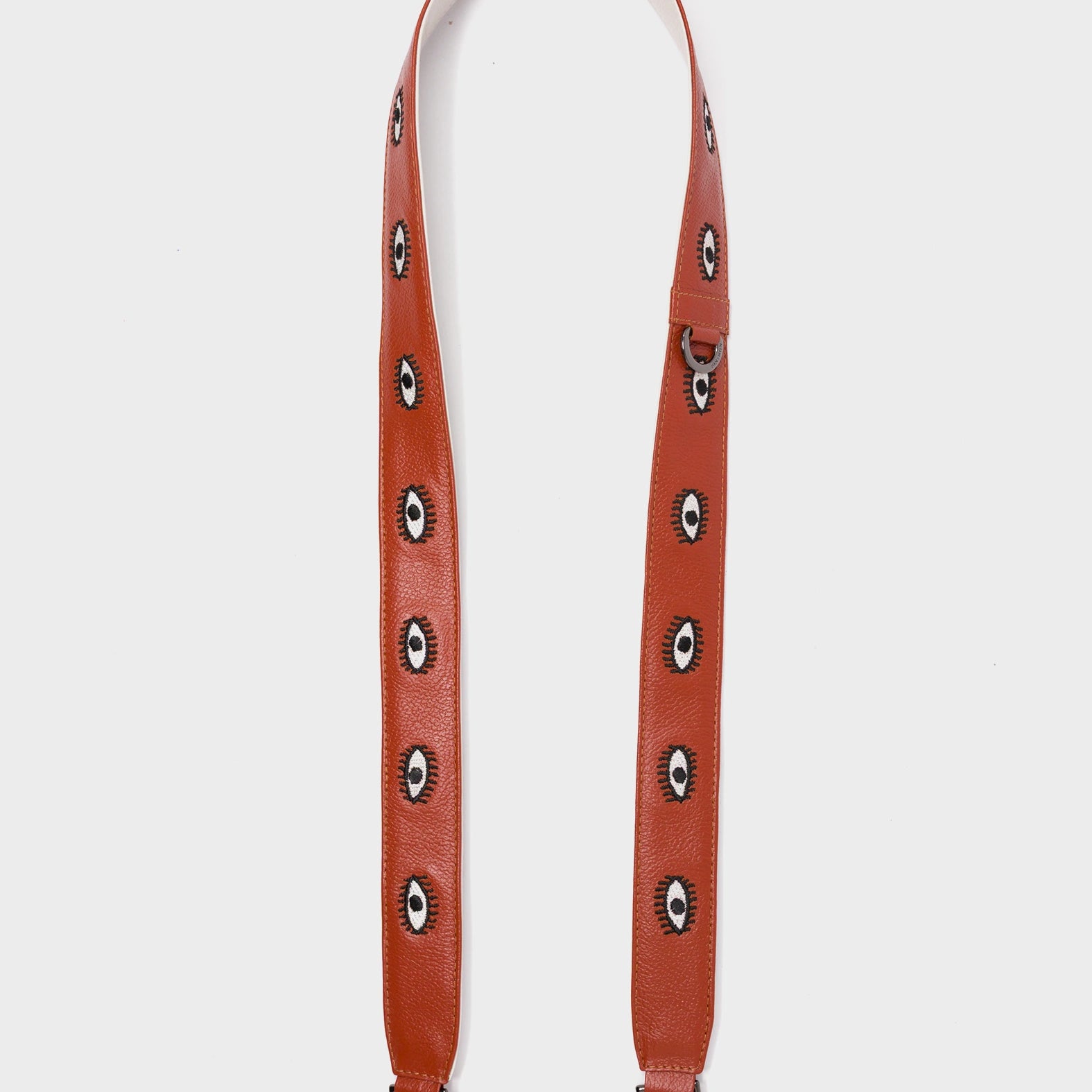 Detachable Baked City Brown Leather Shoulder Strap - All Over Eyes Embroidery  - Open