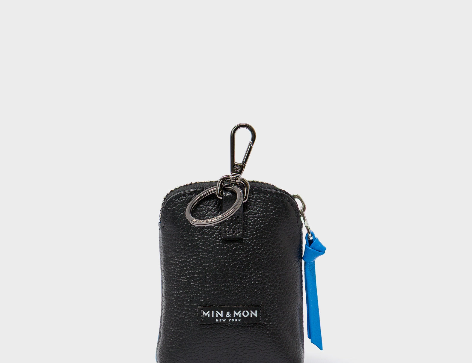 Florence Pouch Charm - Ibiza Blue Leather Keychain Floralia Print - Back