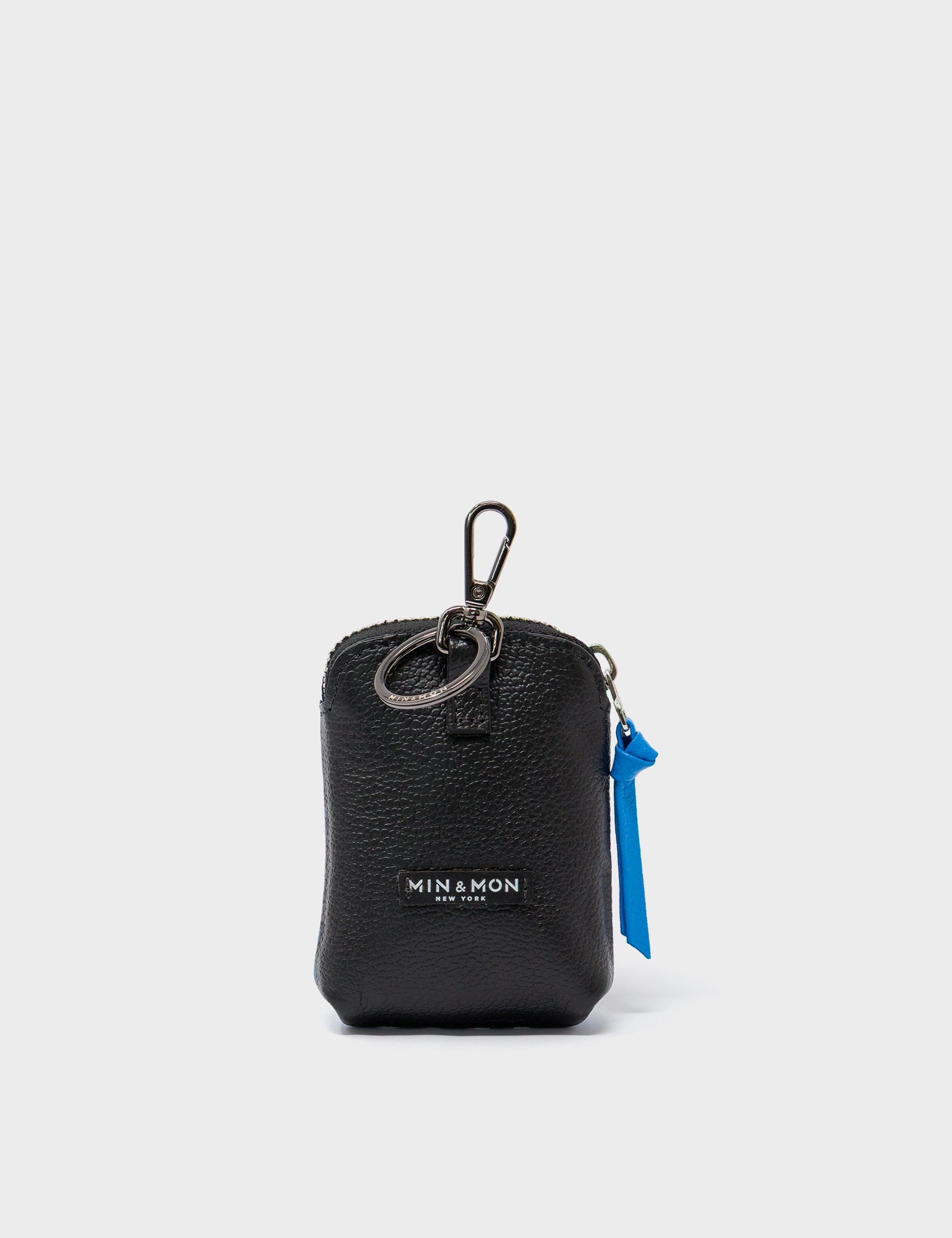 Florence Pouch Charm - Ibiza Blue Leather Keychain Floralia Print - Back