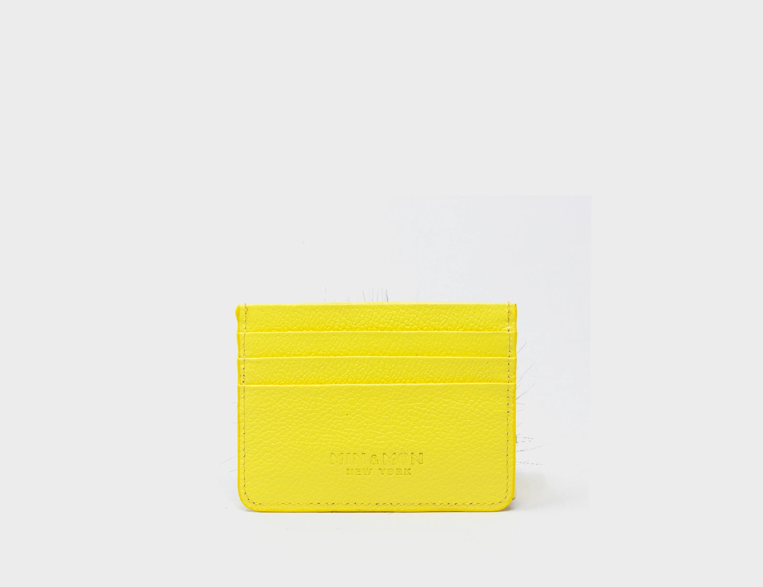 Filium Celadine Yellow Leather Cardholder - Fuzzy Monster Applique - Back