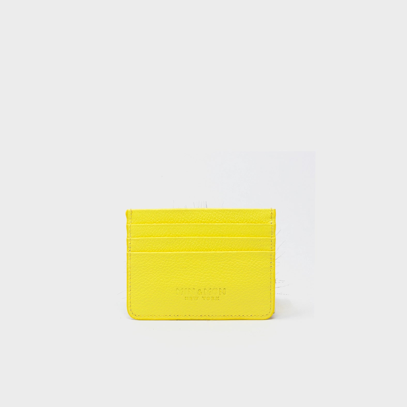 Filium Celadine Yellow Leather Cardholder - Fuzzy Monster Applique - Back