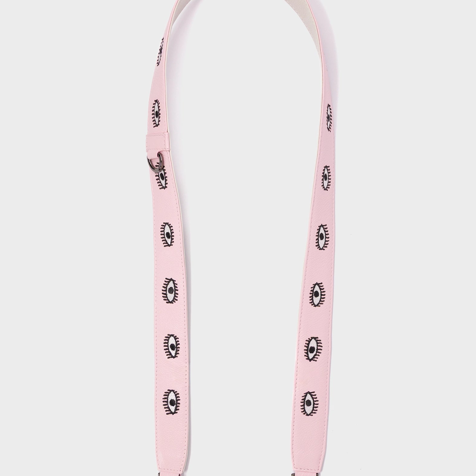 Detachable Parfait Pink Leather Shoulder Strap - All Over Eyes Embroidery - Open