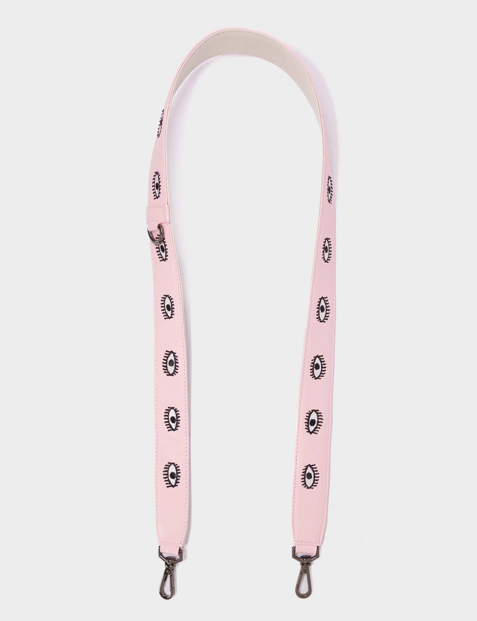 Detachable Parfait Pink Leather Shoulder Strap - All Over Eyes Embroidery - Open