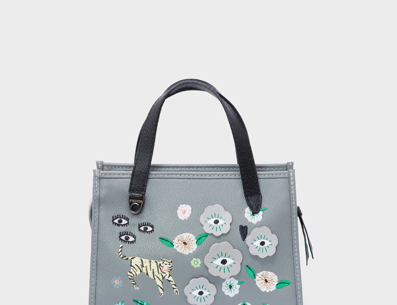 Simon Gray Leather Small Handbag - Floralia Design - Front View