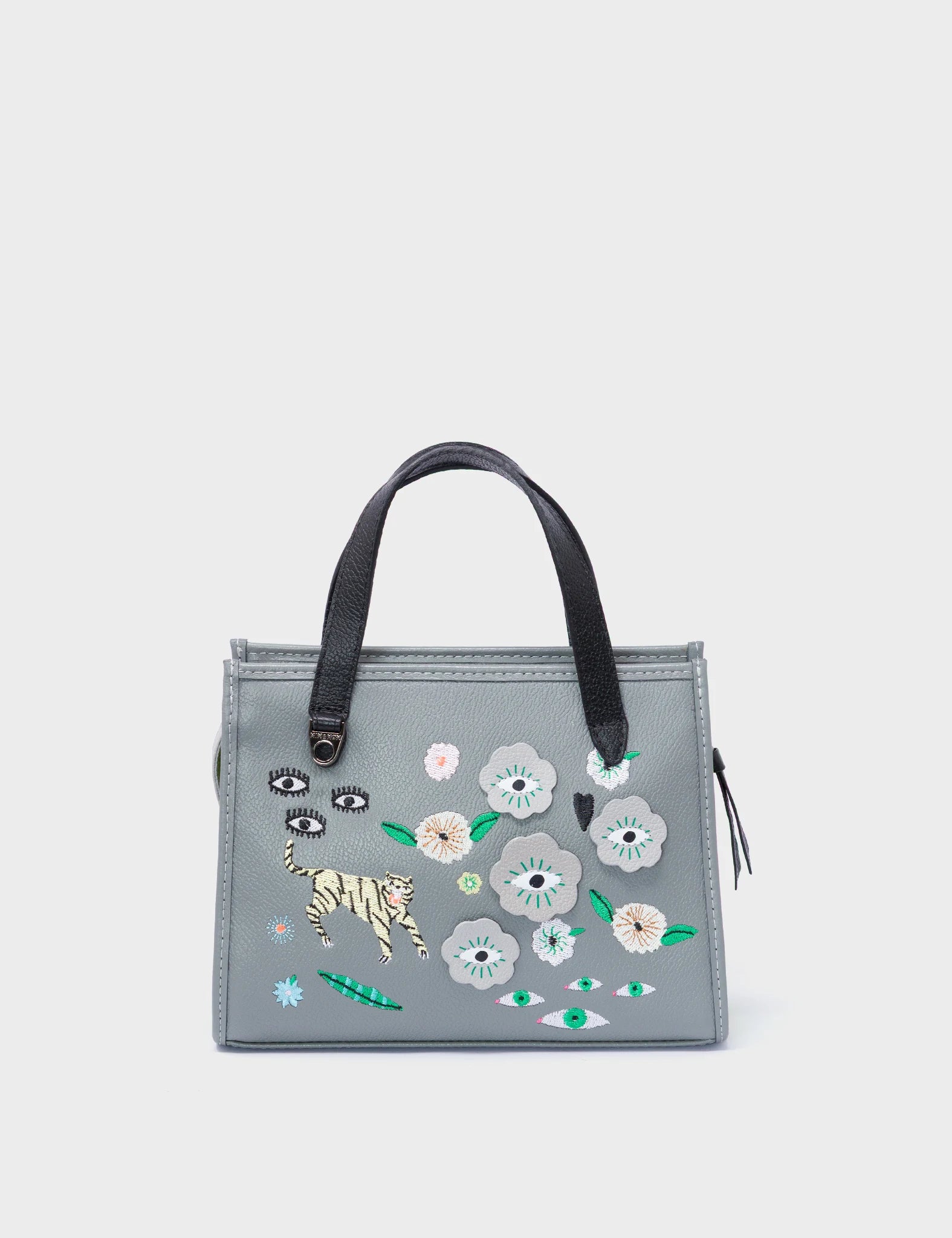 Simon Gray Leather Small Handbag - Floralia Design - Front View