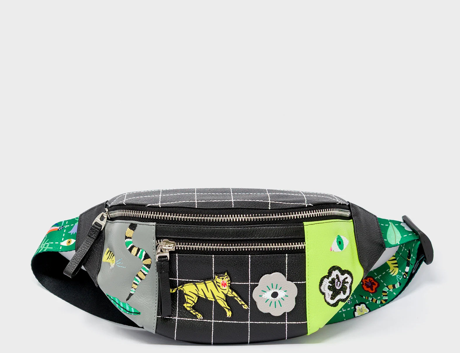 Harold Fanny Pack Black Leather - Floralia Design - Front