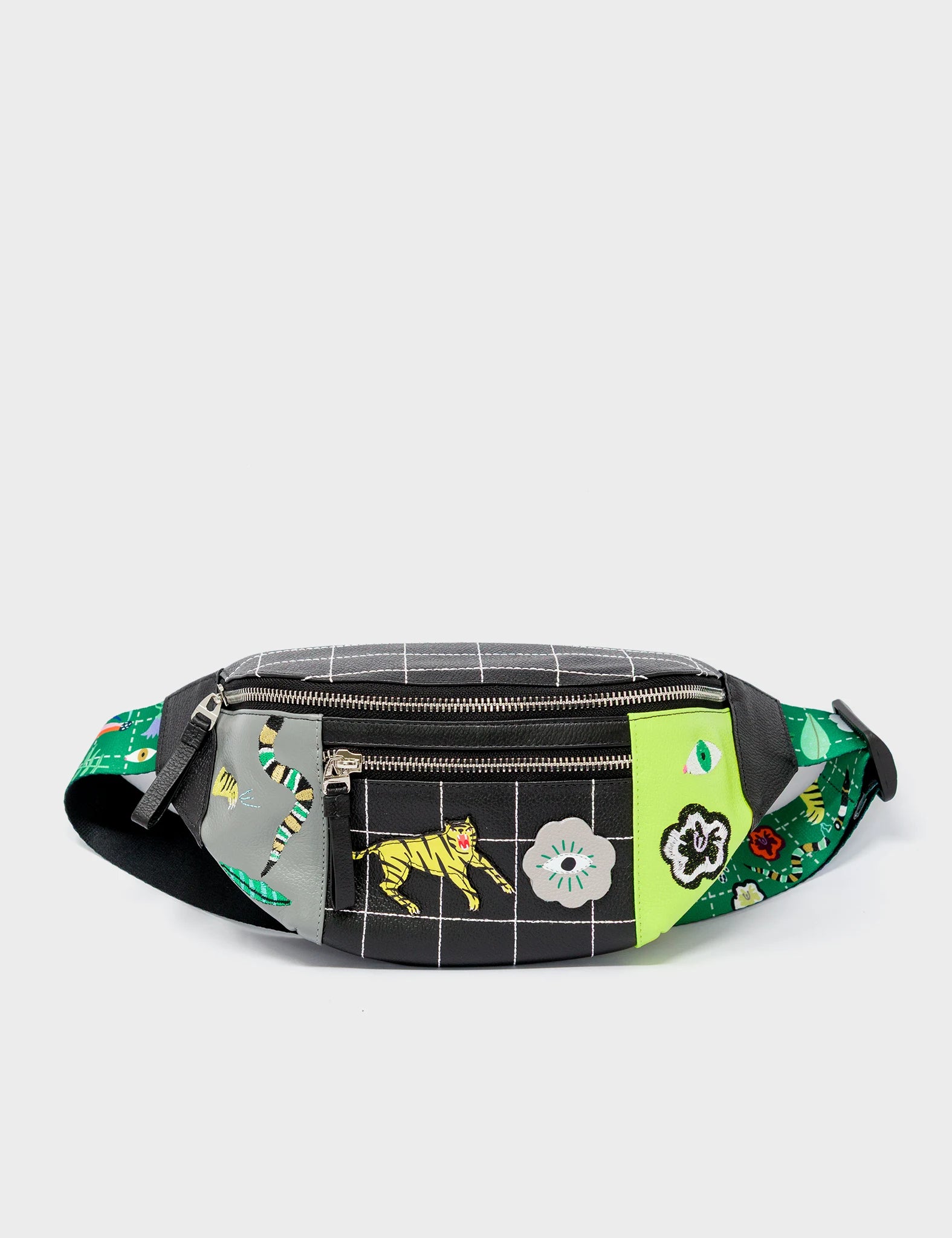 Harold Fanny Pack Black Leather - Floralia Design - Front