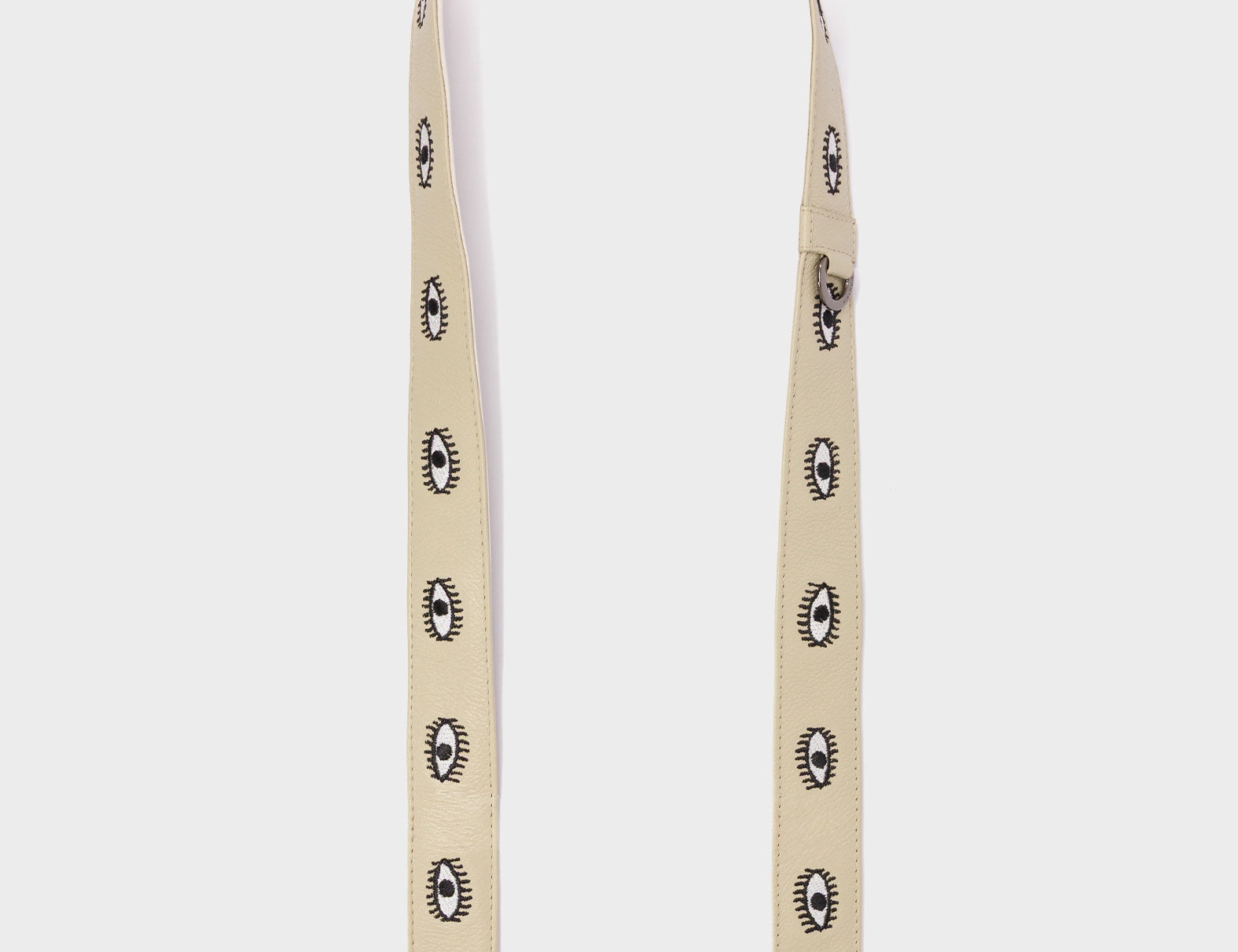 Detachable Gravel Beige Leather Shoulder Strap - All Over Eyes Embroidery  - Open