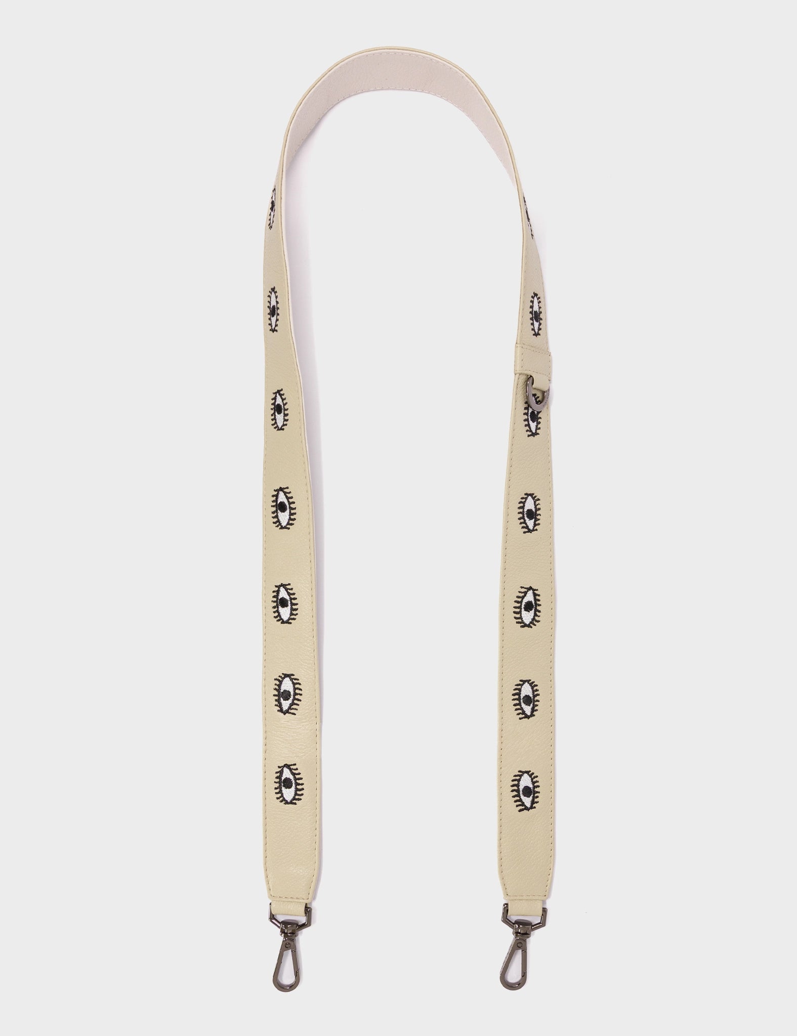 Detachable Gravel Beige Leather Shoulder Strap - All Over Eyes Embroidery  - Open
