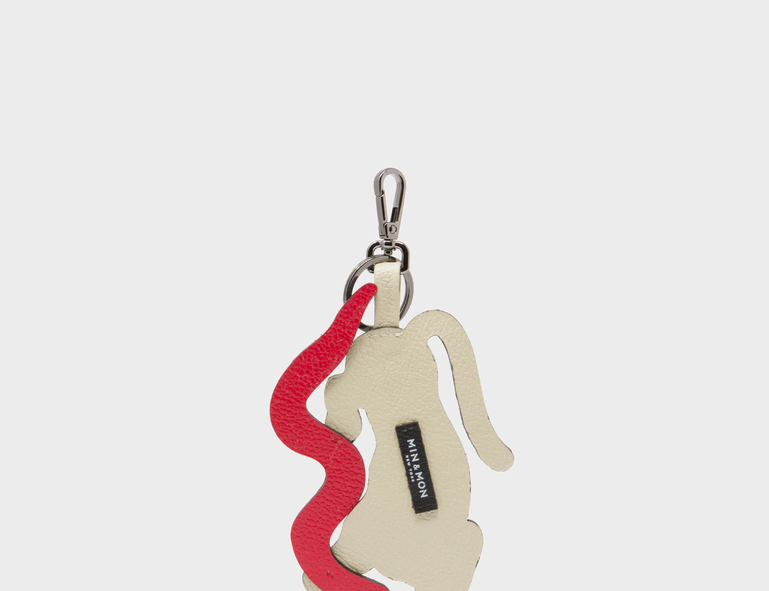 Tiger and Snake Charm - Gravel Beige Leather Keychain - Back