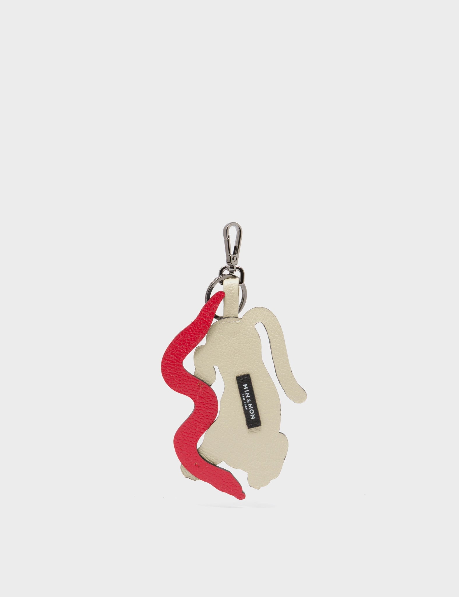 Tiger and Snake Charm - Gravel Beige Leather Keychain - Back
