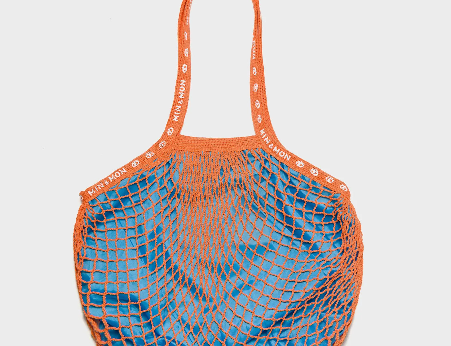 Orange and Blue Mesh Bag - Flower Applique - Back