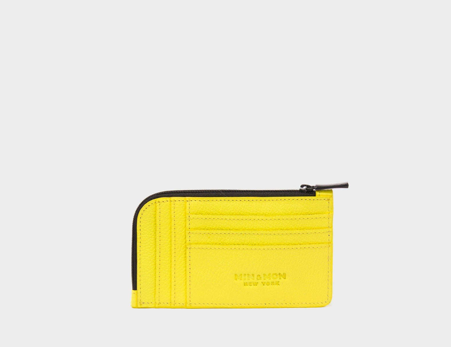 Fausto Celadine Yellow Leather Zip-around Cardholder - Fuzzy Monster Applique - Back