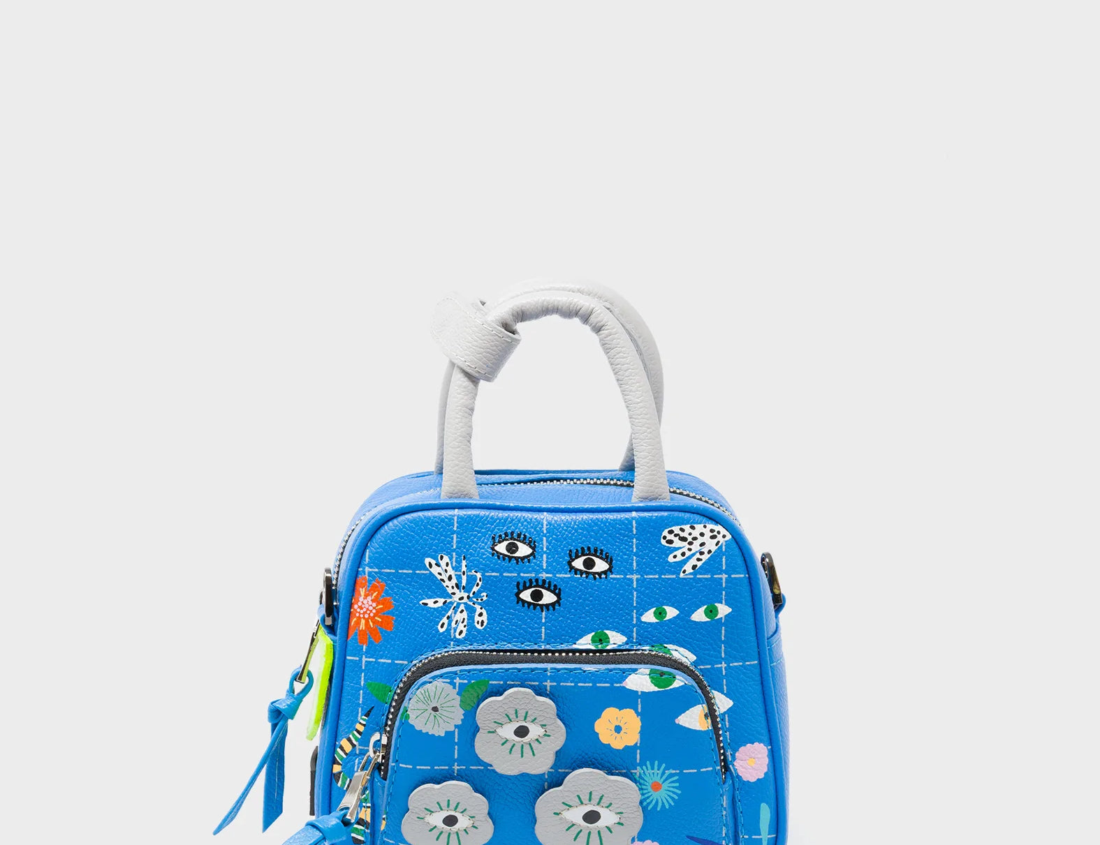 Marino Mini Crossbody Ibiza Blue Leather Bag - Floralia Design - Front