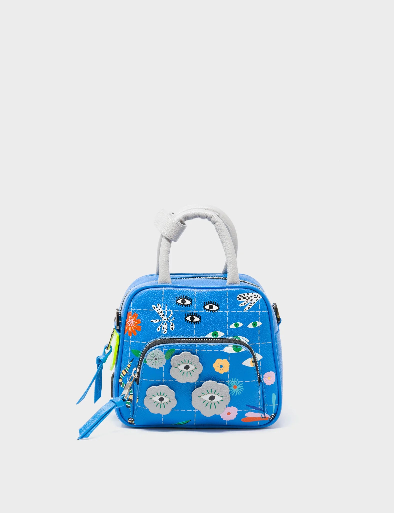 Marino Mini Crossbody Ibiza Blue Leather Bag - Floralia Design - Front