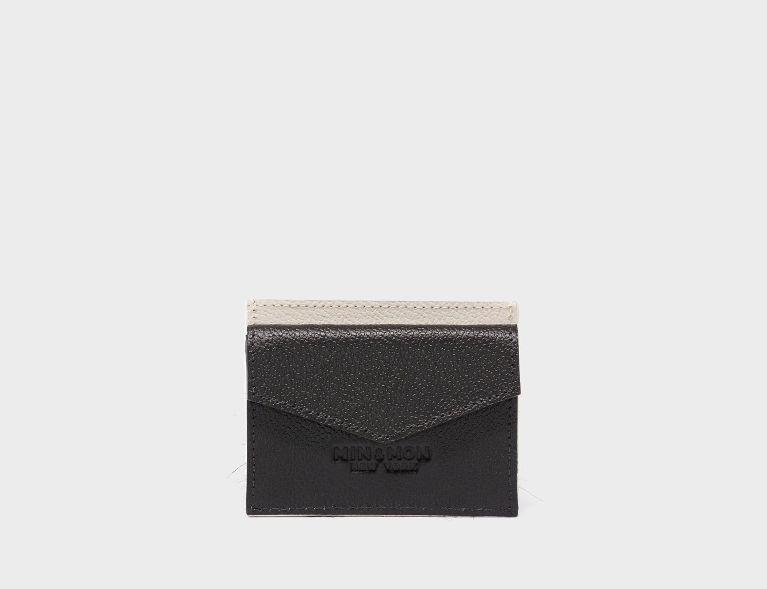 Felix Cream and Black Leather Cardholder - Fuzzy Monster Applique - Pocket