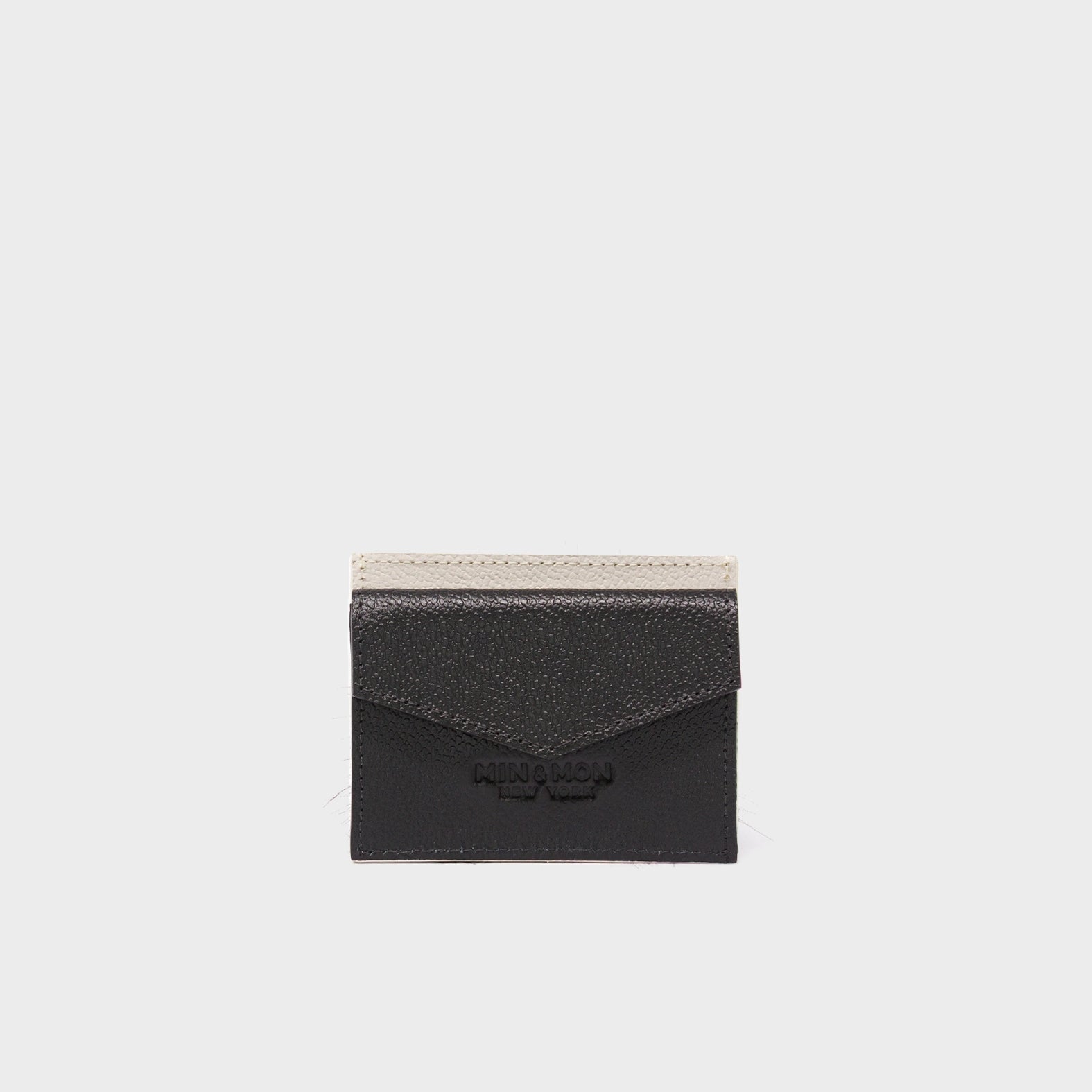 Felix Cream and Black Leather Cardholder - Fuzzy Monster Applique - Pocket
