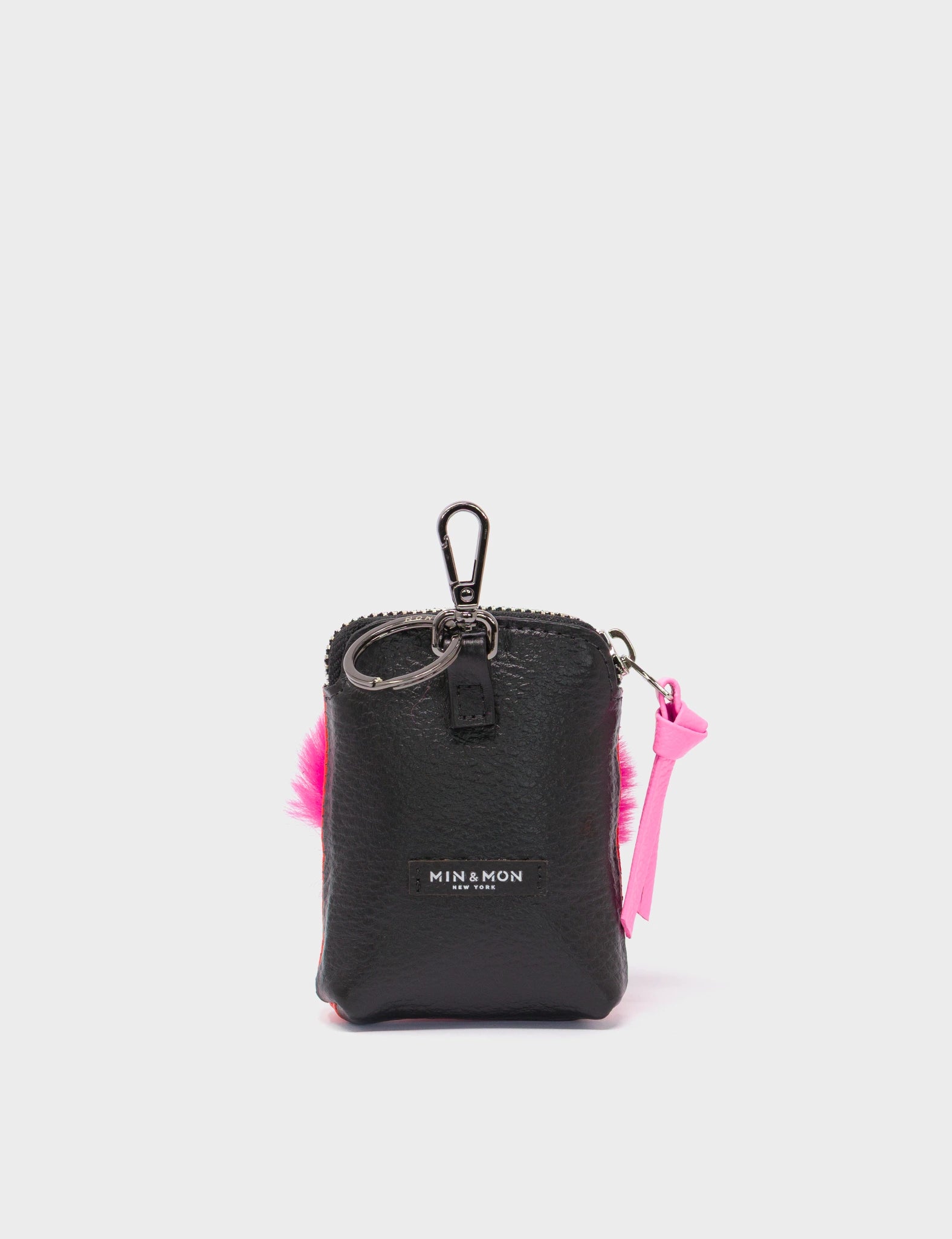 Florence Pouch Charm - Fiesta Red Leather Keychain Fuzzy Monster Applique  - Back