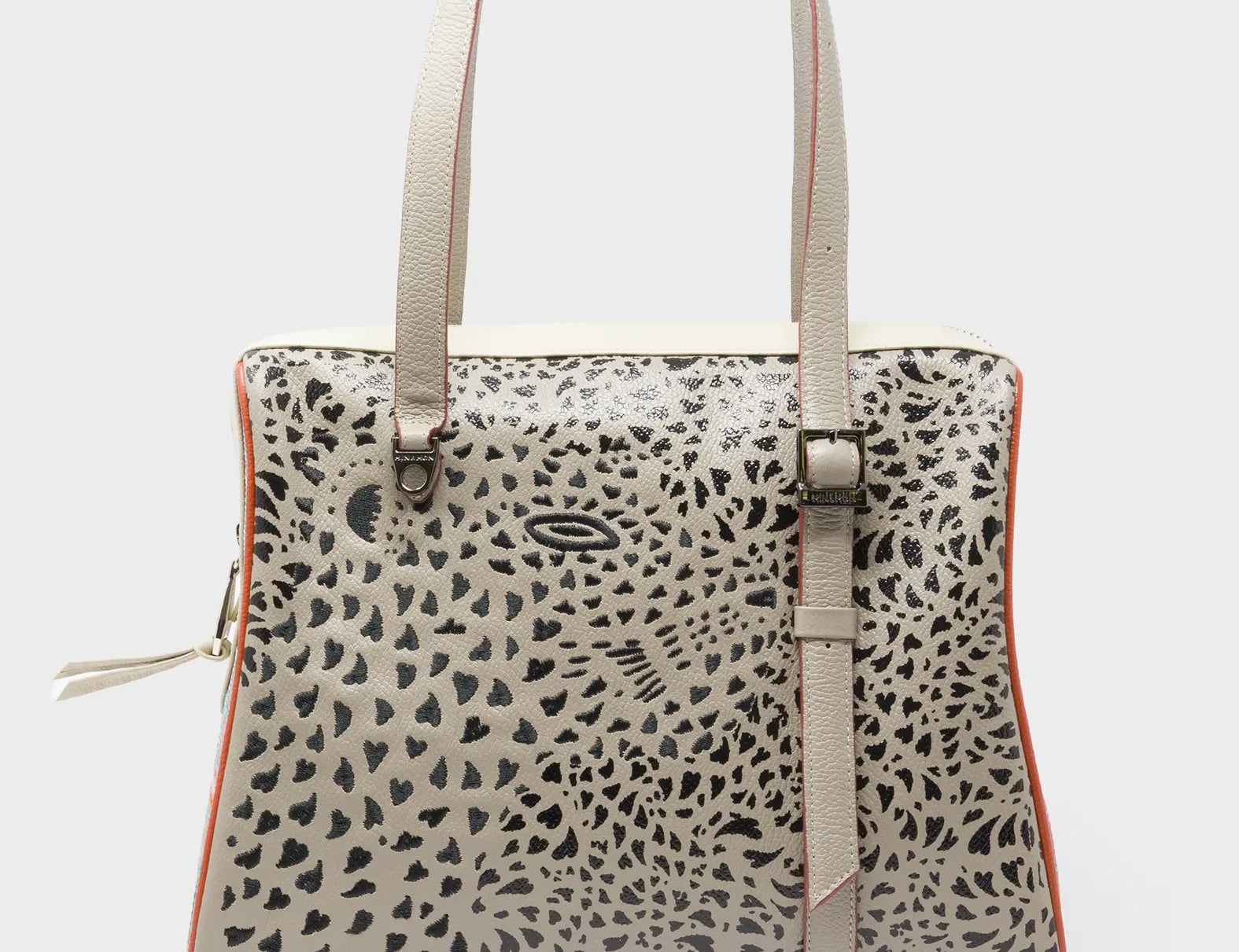 Esther Tuffet Brown Satchel Bag - Retro Tiger Design - Front View
