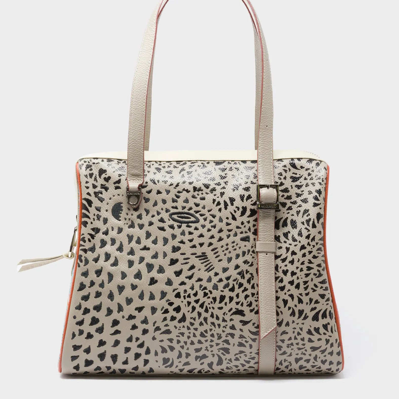 Esther Tuffet Brown Satchel Bag - Retro Tiger Design - Front View