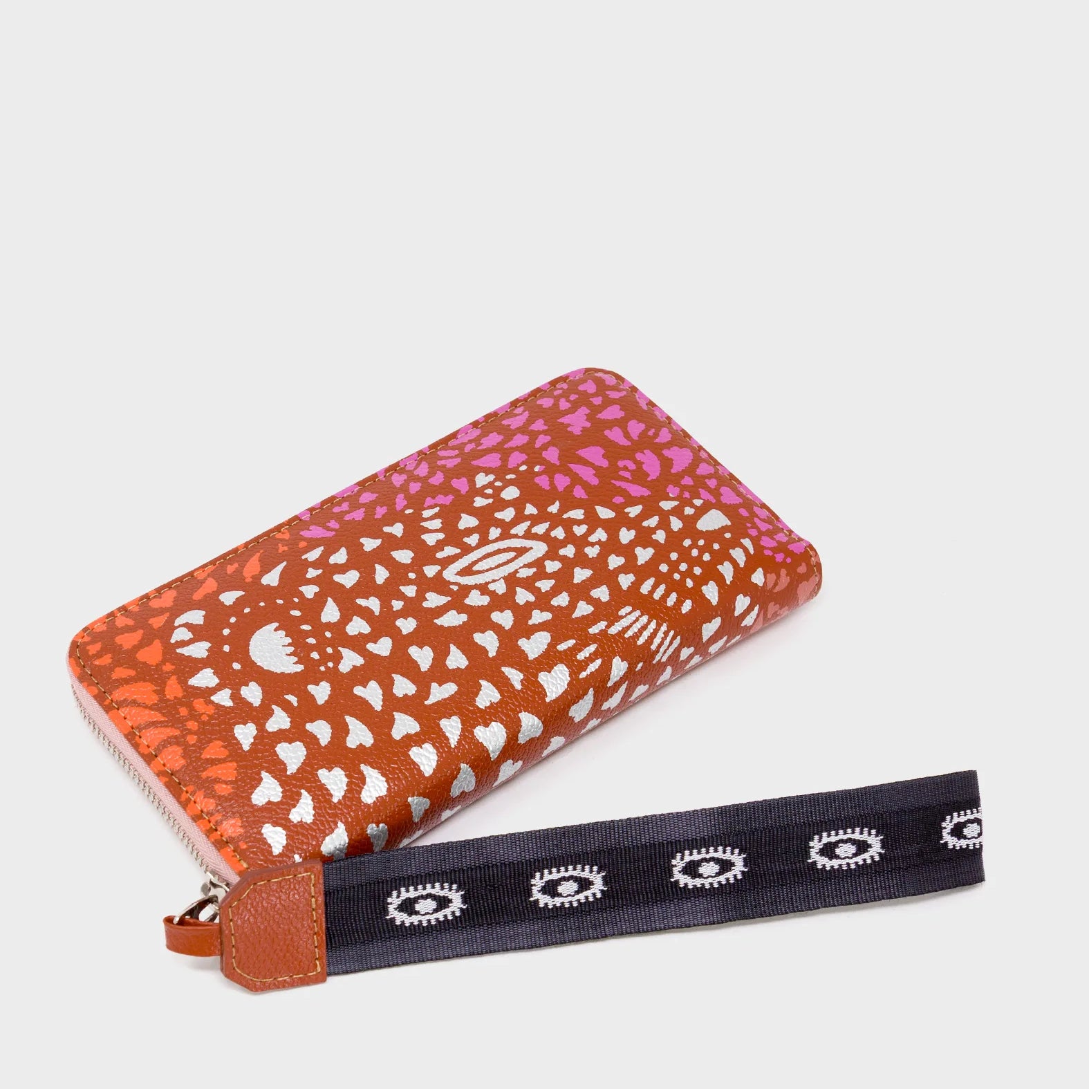 Francis Baked City Brown Leather Wallet - Wild Heart Embroidery - Side View