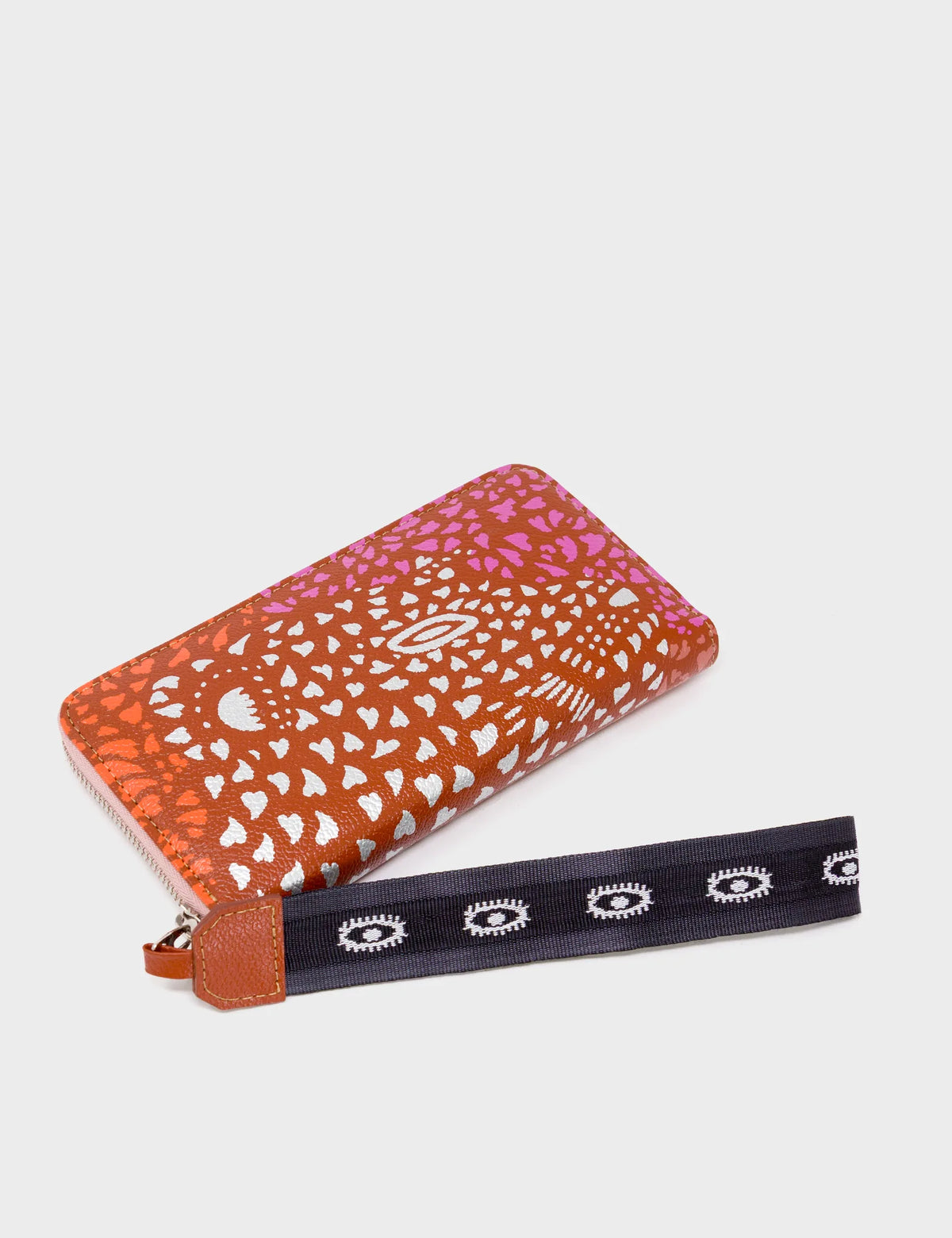 Francis Baked City Brown Leather Wallet - Wild Heart Embroidery - Side View