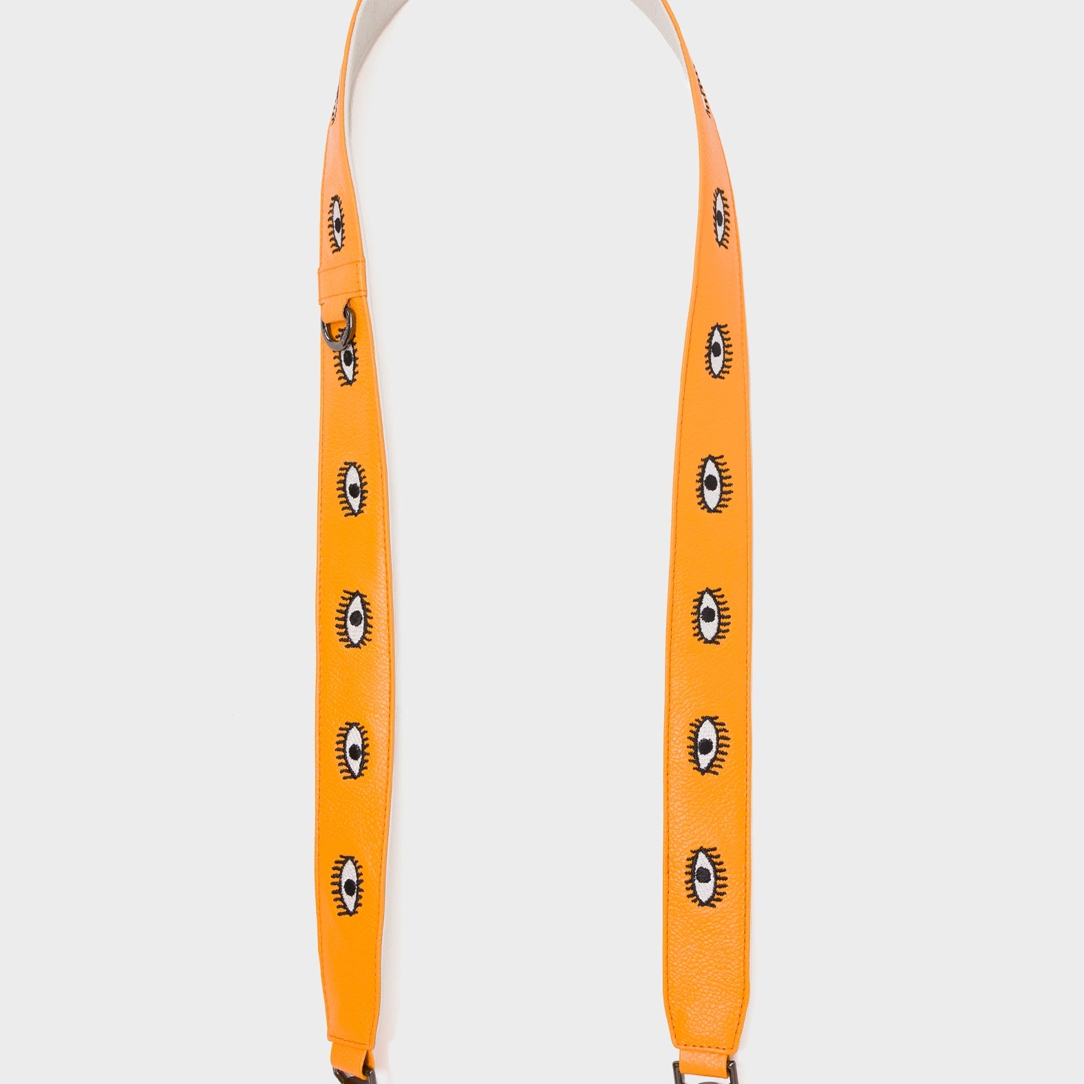 Detachable Flamingo Orange Leather Shoulder Strap - All Over Eyes Embroidery - Open View