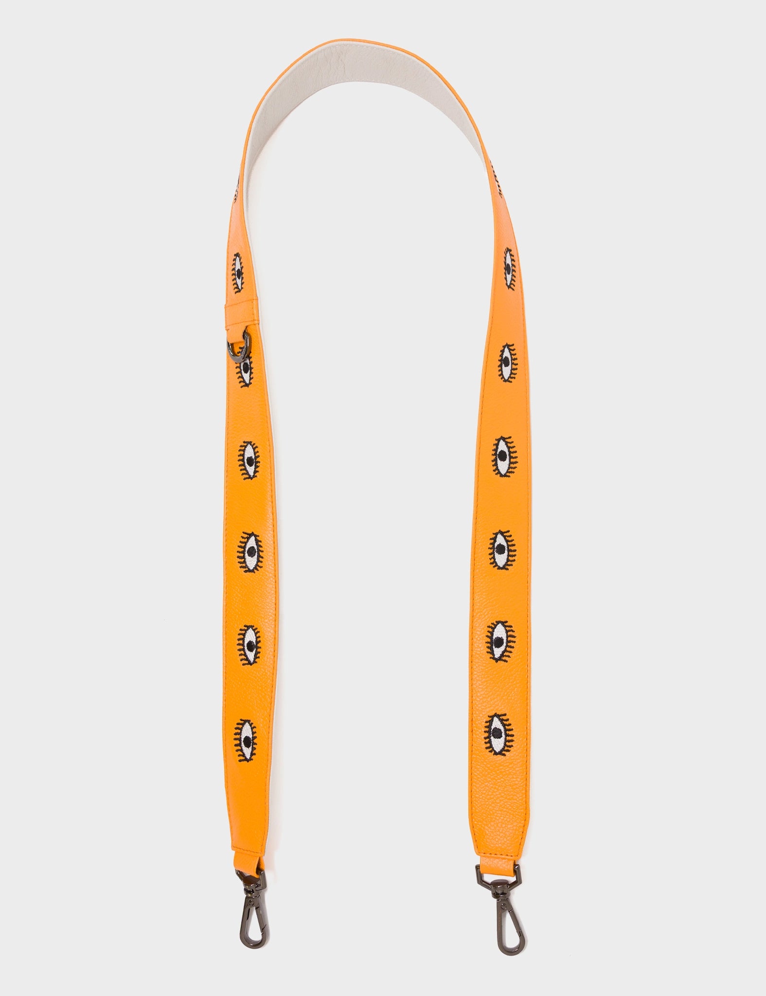 Detachable Flamingo Orange Leather Shoulder Strap - All Over Eyes Embroidery - Open View